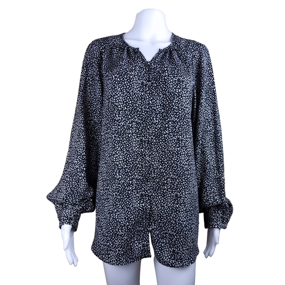 Nine West Tops - 🆕Nine West Medium Leopard Print Black & White Button Down V Neck Balloon Sleeve